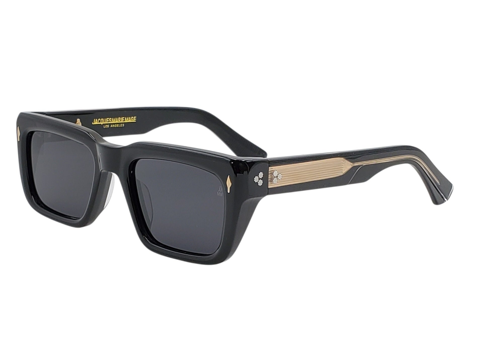 JACQUES MARIE MAGE WALKER RECTANGULAR POLARIZED SUNGLASSES Black and Gold with Grey Polarized Lenses