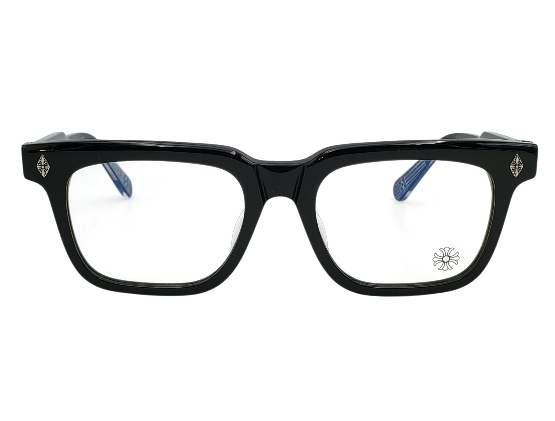 CHROME HEARTS AMBIDIXTROUS BLACK AND SILVER SQUARE OPHTHALMIC GLASSES