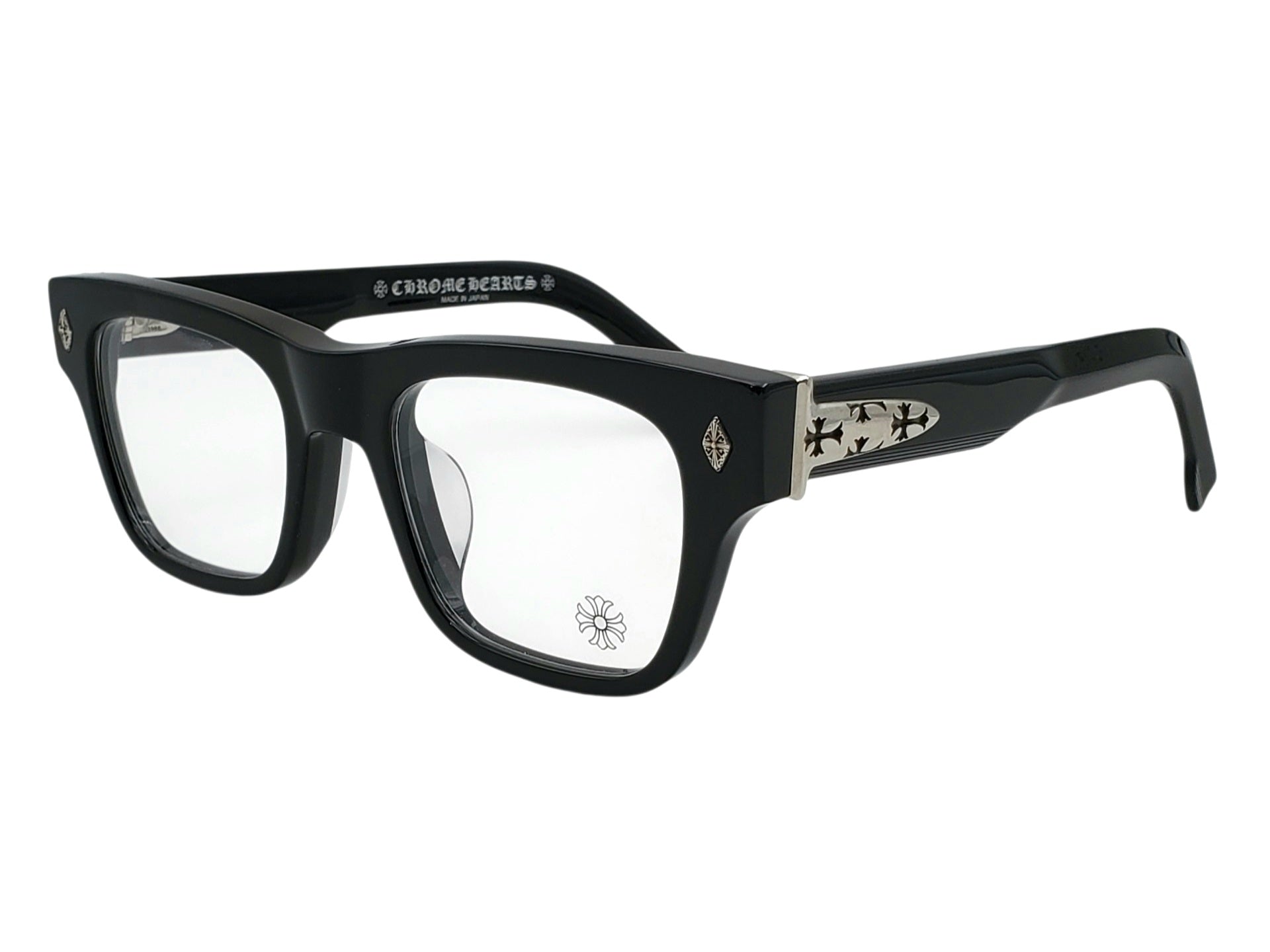 CHROME HEARTS CRYPDIC BLACK AND SILVER SQUARE OPHTHALMIC GLASSES