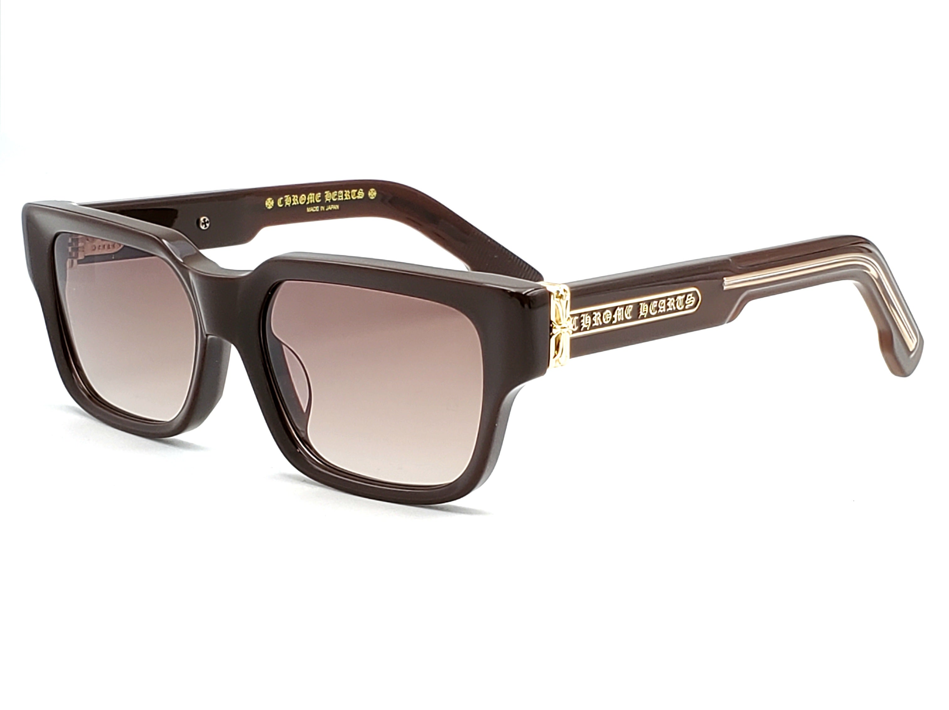 CHROME HEARTS 2 THICK BROWN AND GOLD SQUARE SUNGLASSES