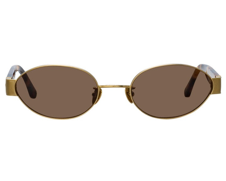 Retailer Linda Farrow Sunglasses Brown And Gold New With Tag No Box.