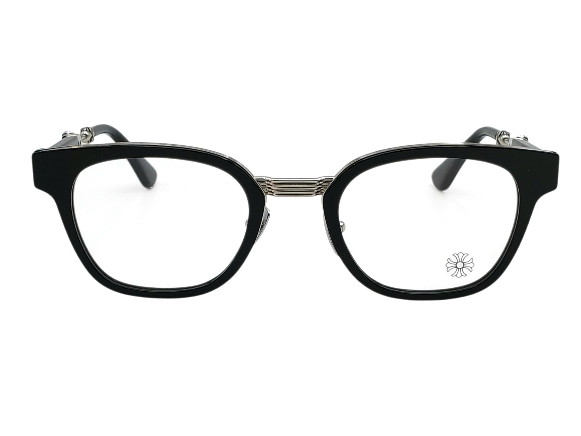 CHROME HEARTS DUCK BUTTER BLACK AND SILVER SQUARE OPHTHALMIC GLASSES