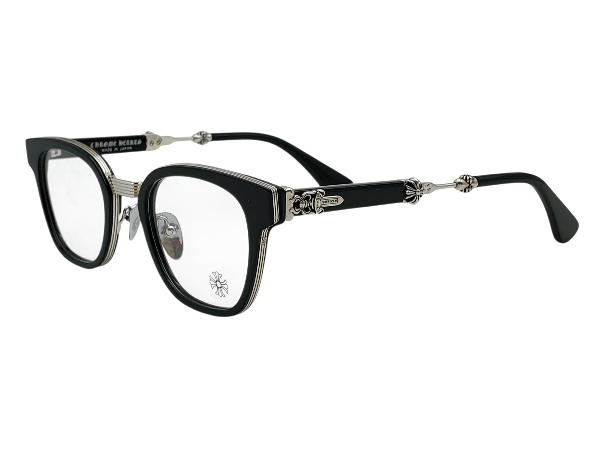 CHROME HEARTS DUCK BUTTER BLACK AND SILVER SQUARE OPHTHALMIC GLASSES