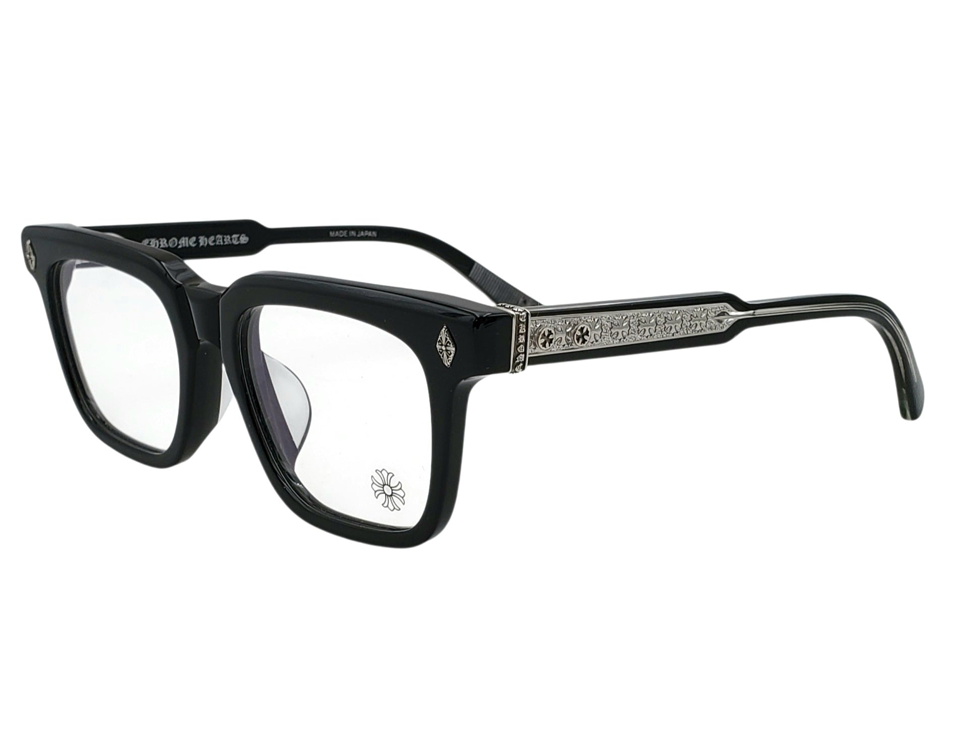 CHROME HEARTS AMBIDIXTROUS BLACK AND SILVER SQUARE OPHTHALMIC GLASSES