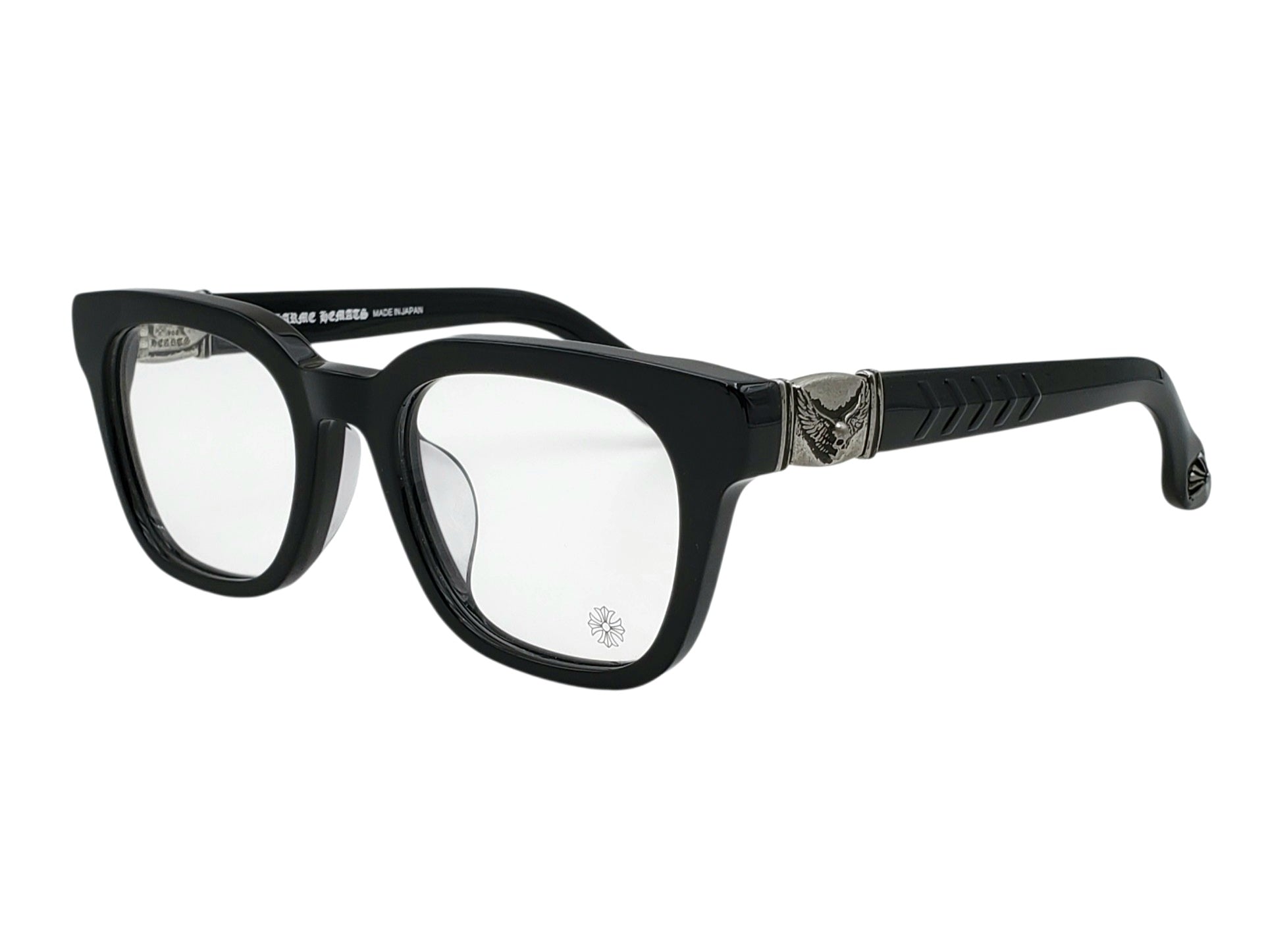CHROME HEARTS WELL HELL YEAH BLACK AND SILVER SQUARE OPHTHALMIC GLASSES
