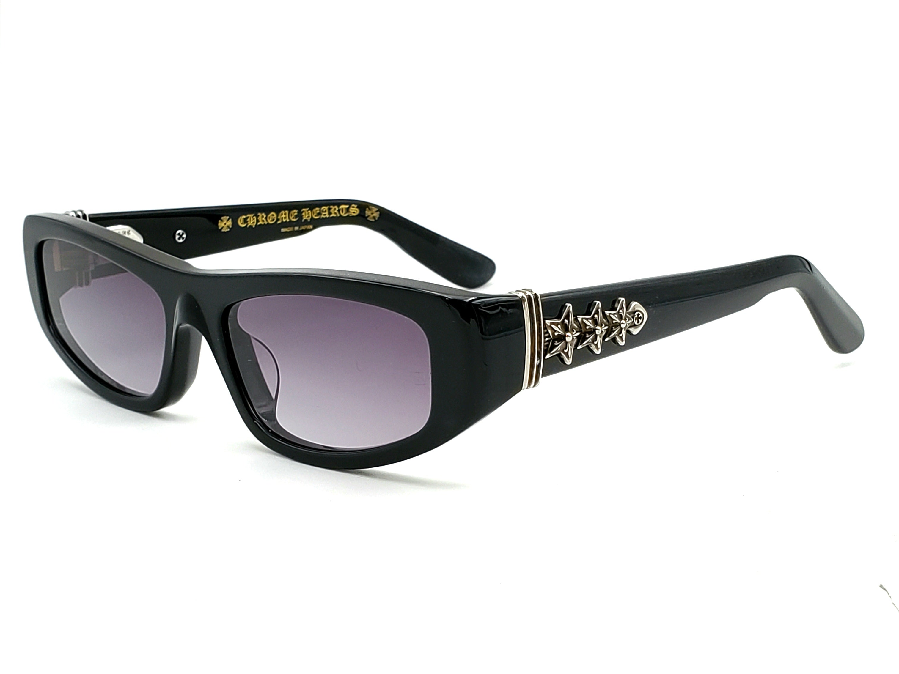 CHROME HEARTS ROLLER BLACK AND CHROME RECTANGULAR SUNGLASSES