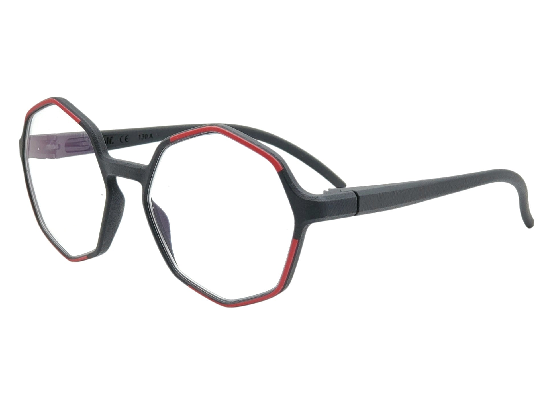 ROLF EYEWEAR LOIR BLACK AND RED OCTAGON OPHTHALMIC GLASSES